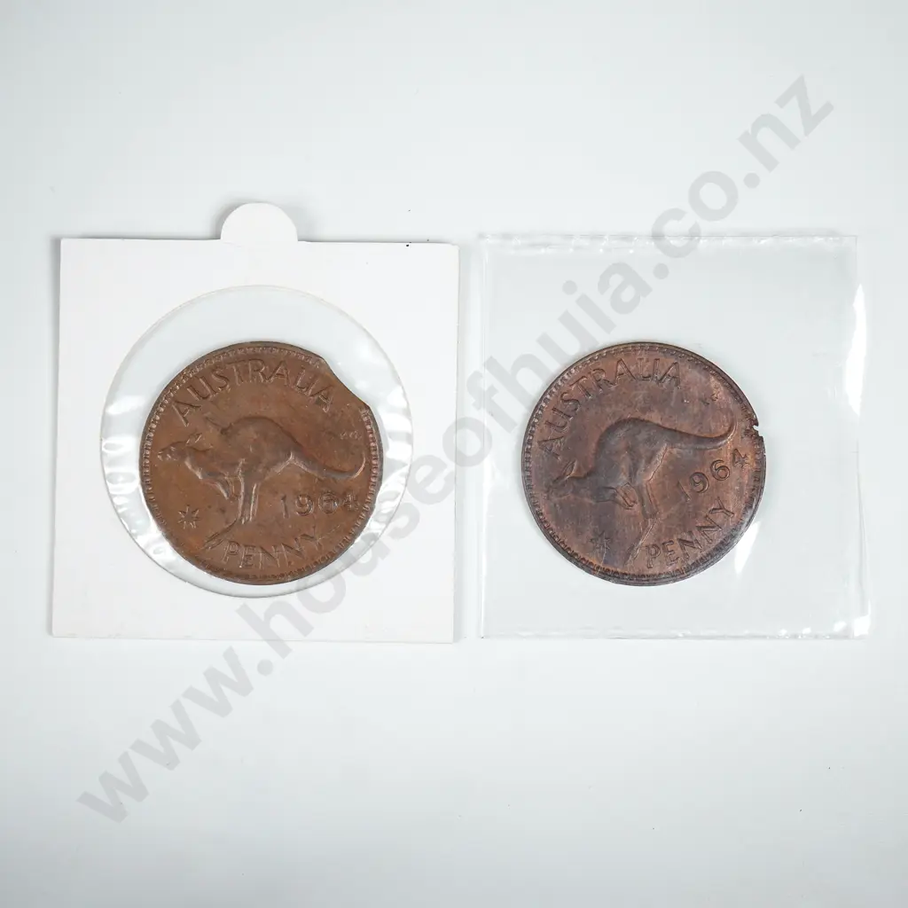 1964 Australian Penny w Clipped Planchet & Planchet Flaw  Image 1++