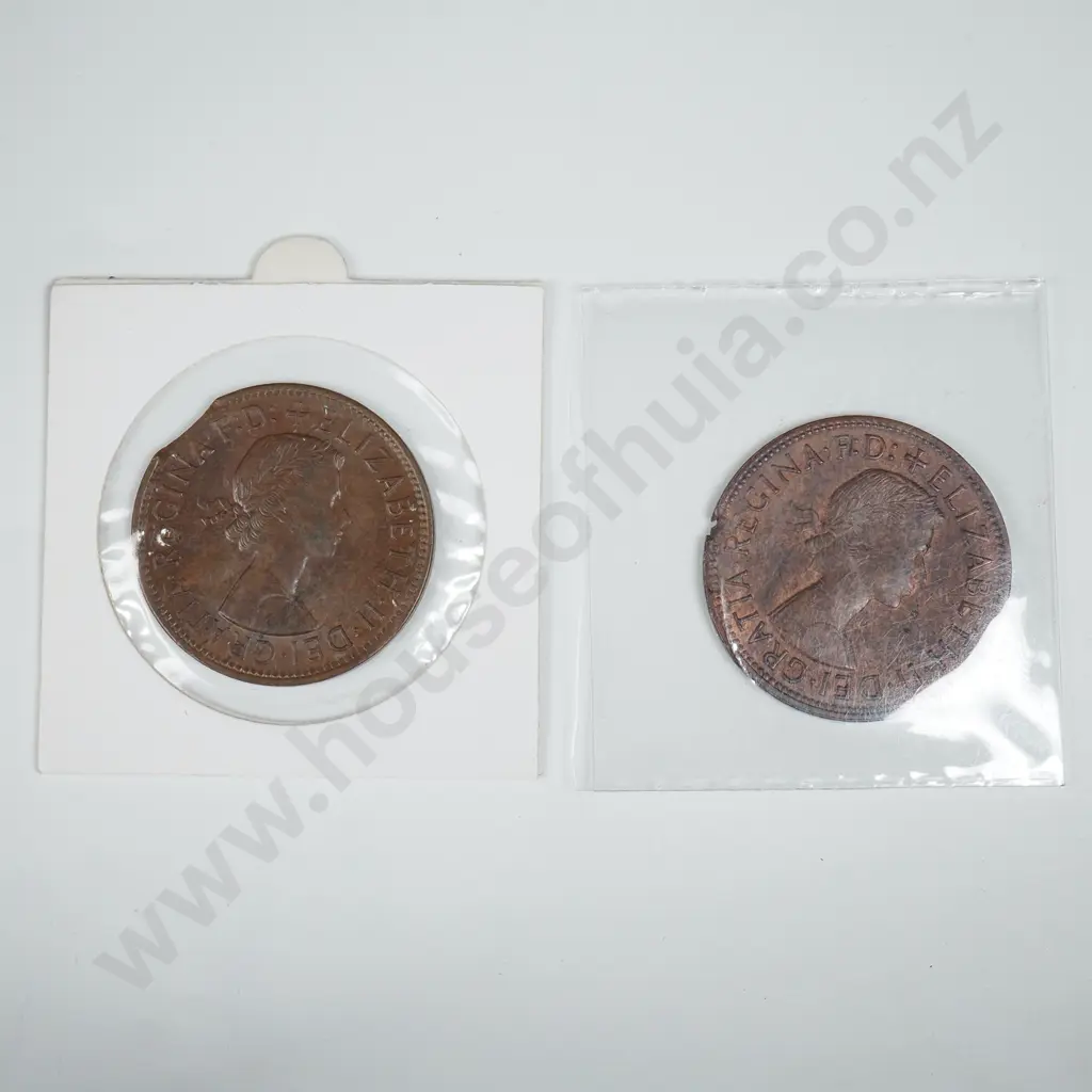 1964 Australian Penny w Clipped Planchet & Planchet Flaw  Image 1++