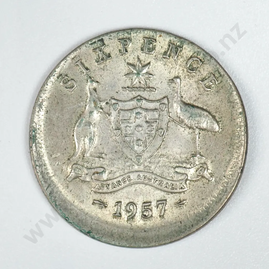 1957 Australia Sixpence Off Centre Strike  Image 1++