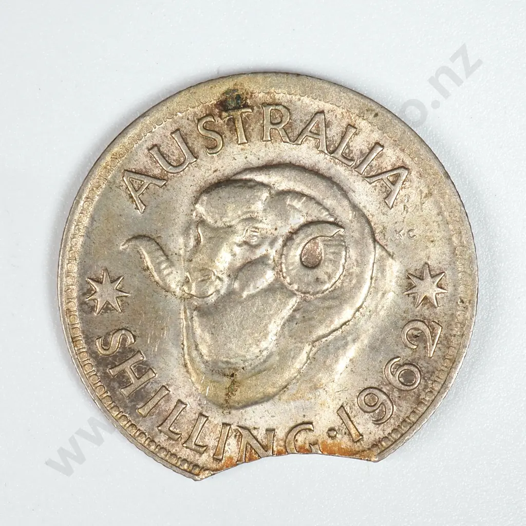 1962 Australian Shilling - Large Clipped Planchet  Image 1++