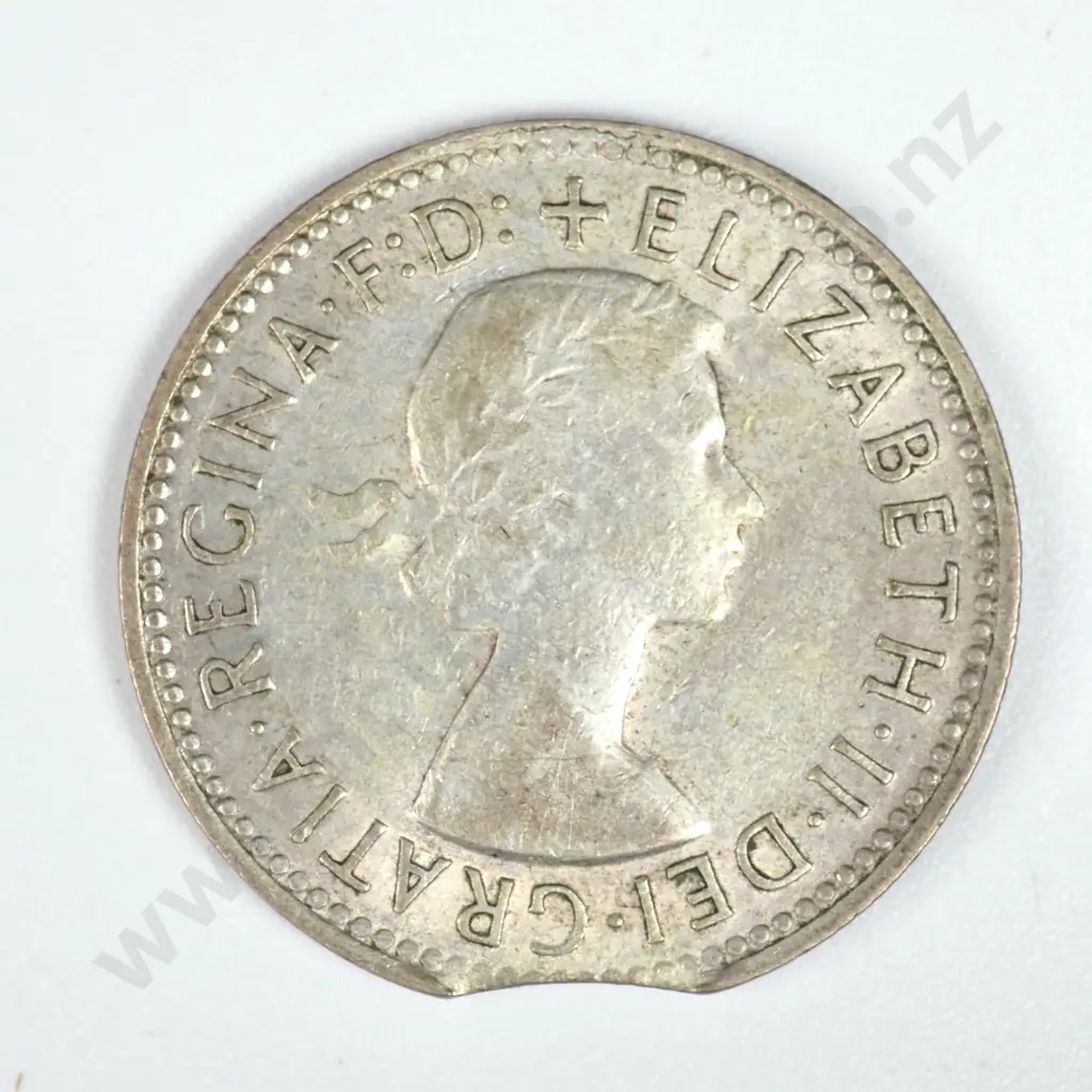 1959 Australian Shilling - Clipped Planchet  Image 1++