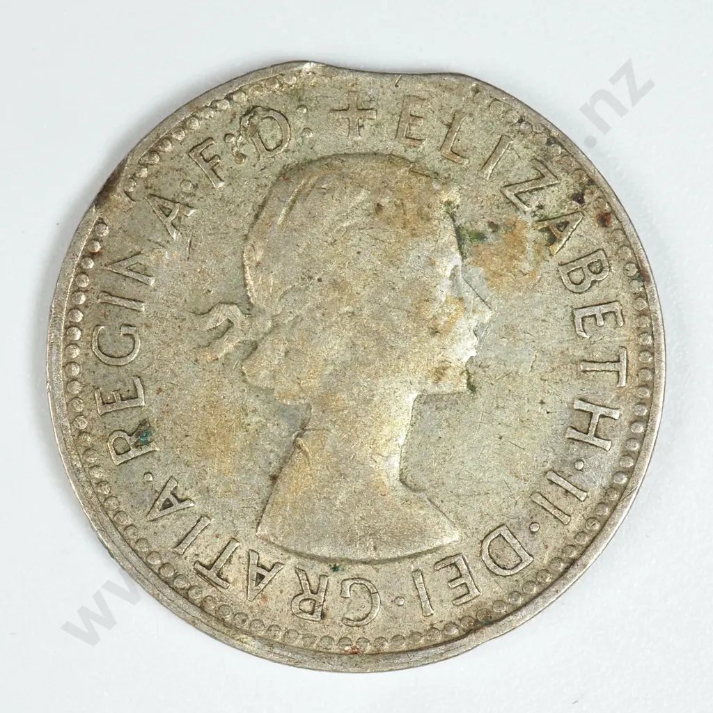 1963 Australian Shilling - Clipped Planchet  Image 1++