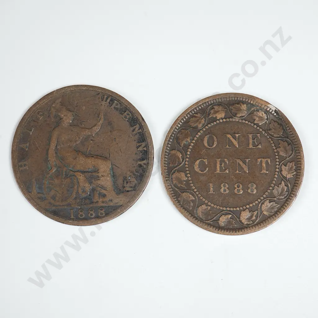 1888 One Cent Canada & English Half Penny  Image 1++
