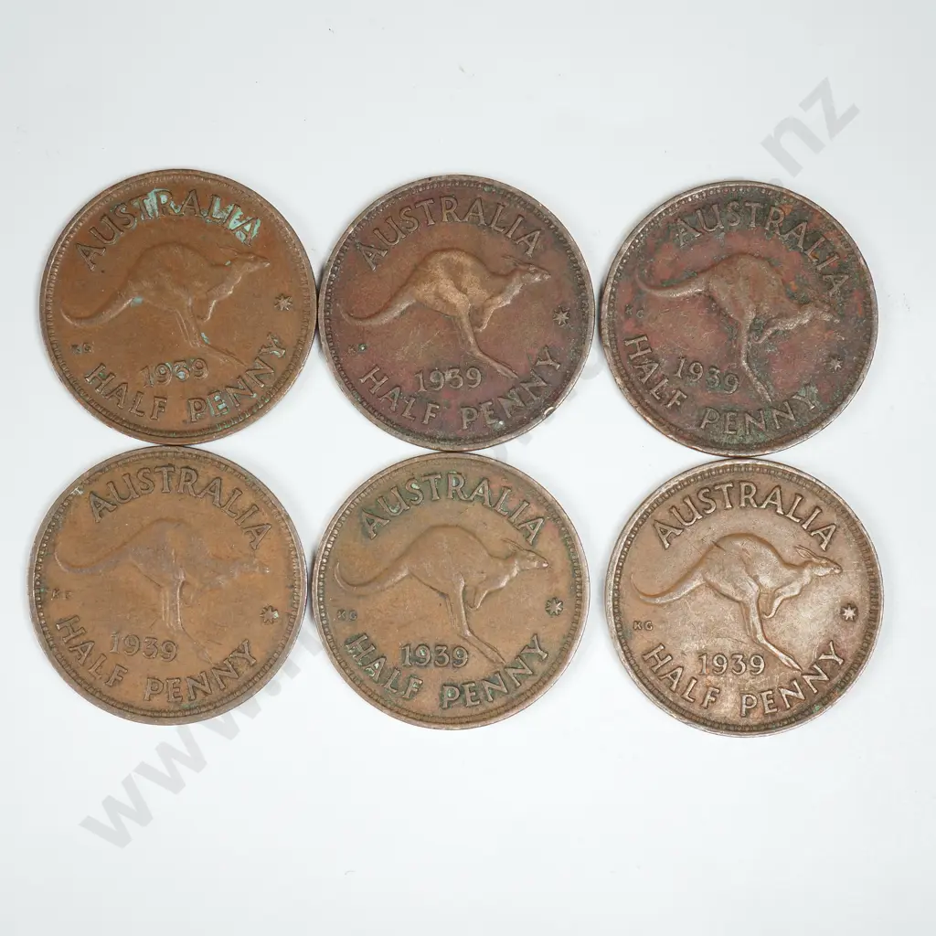 Six 1939 Australia Half Penny - Kangaroo Reverse  Image 1++