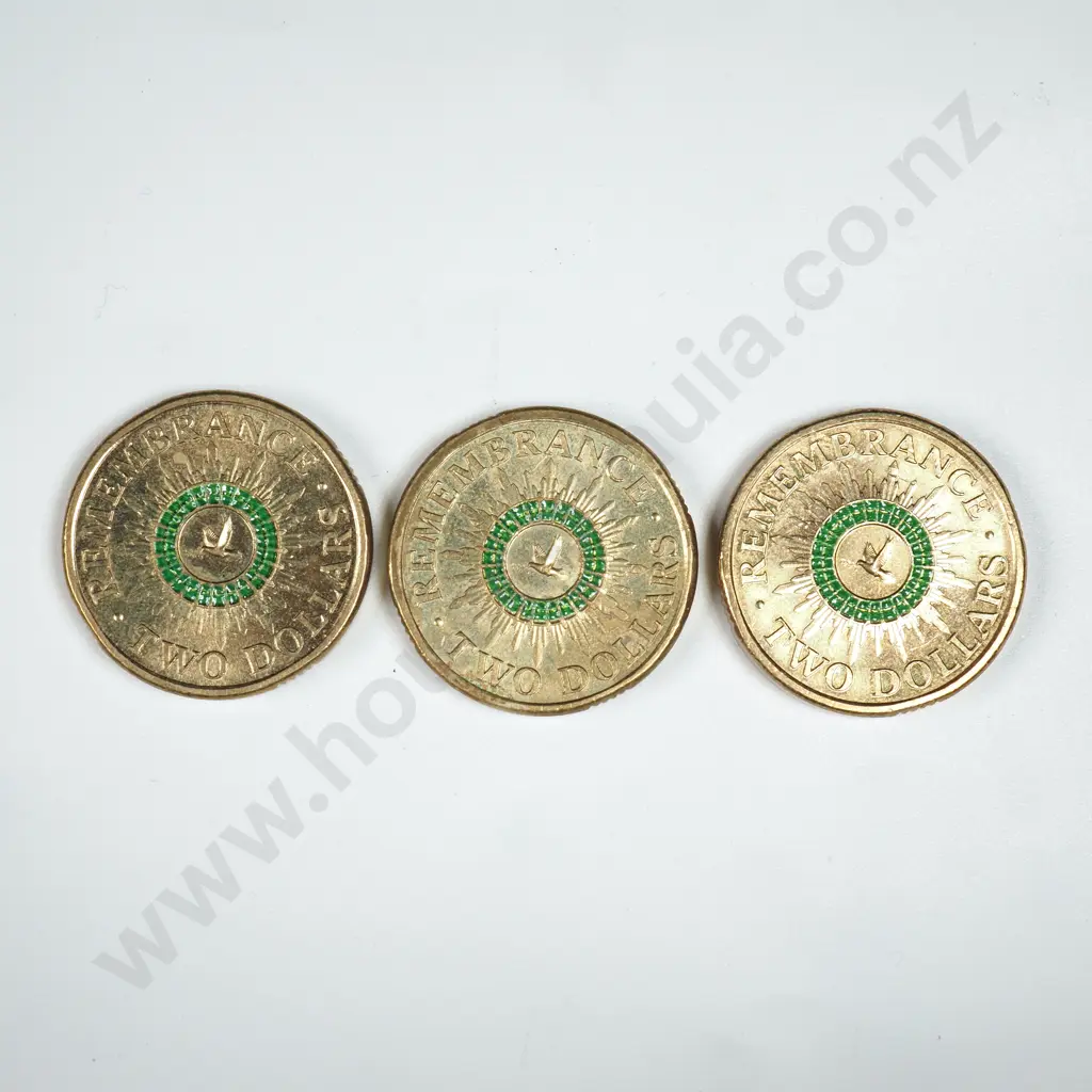 Three Australian Two Dollar Green Dove Coins  Image 1++