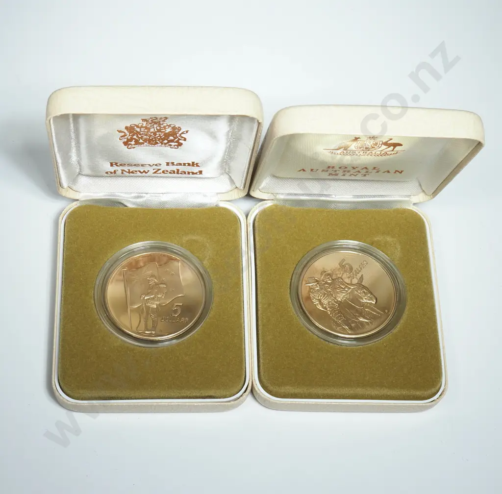 1990 Anzac Two Five Dollar Coin Set - Missing Outer Box  Image 1++
