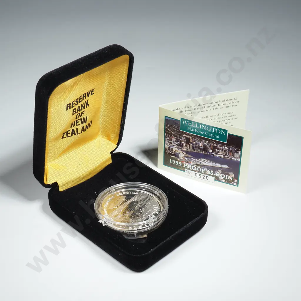 1999 Wellington City Proof Five Dollar Silver Coin Image 1++