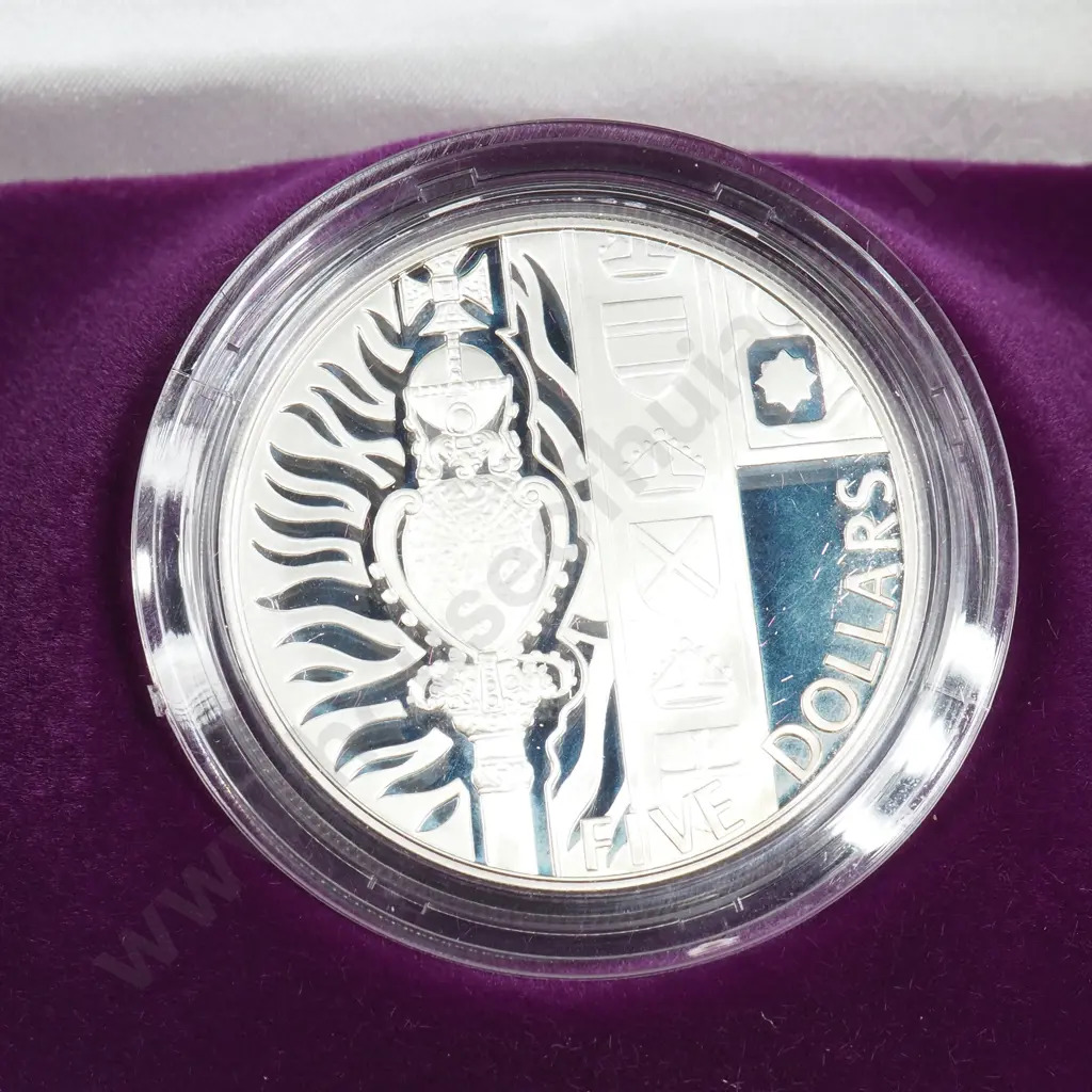 2002 New Zealand Golden Jubilee Silver Proof Five Dollar Coin Image 1++