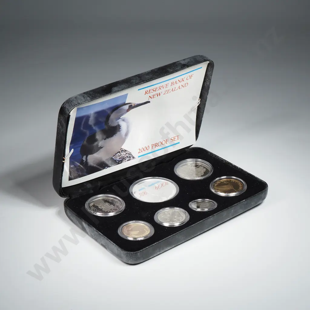 2000 New Zealand Proof Currency Set w Proof Silver Five Dollar Coin  Image 1++