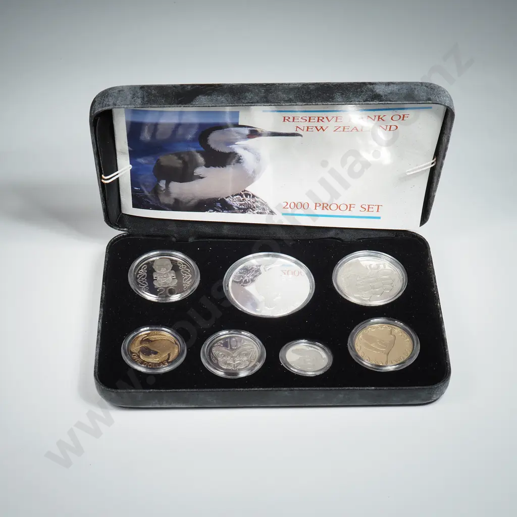 2000 New Zealand Proof Currency Set w Proof Silver Five Dollar Coin  Image 1++