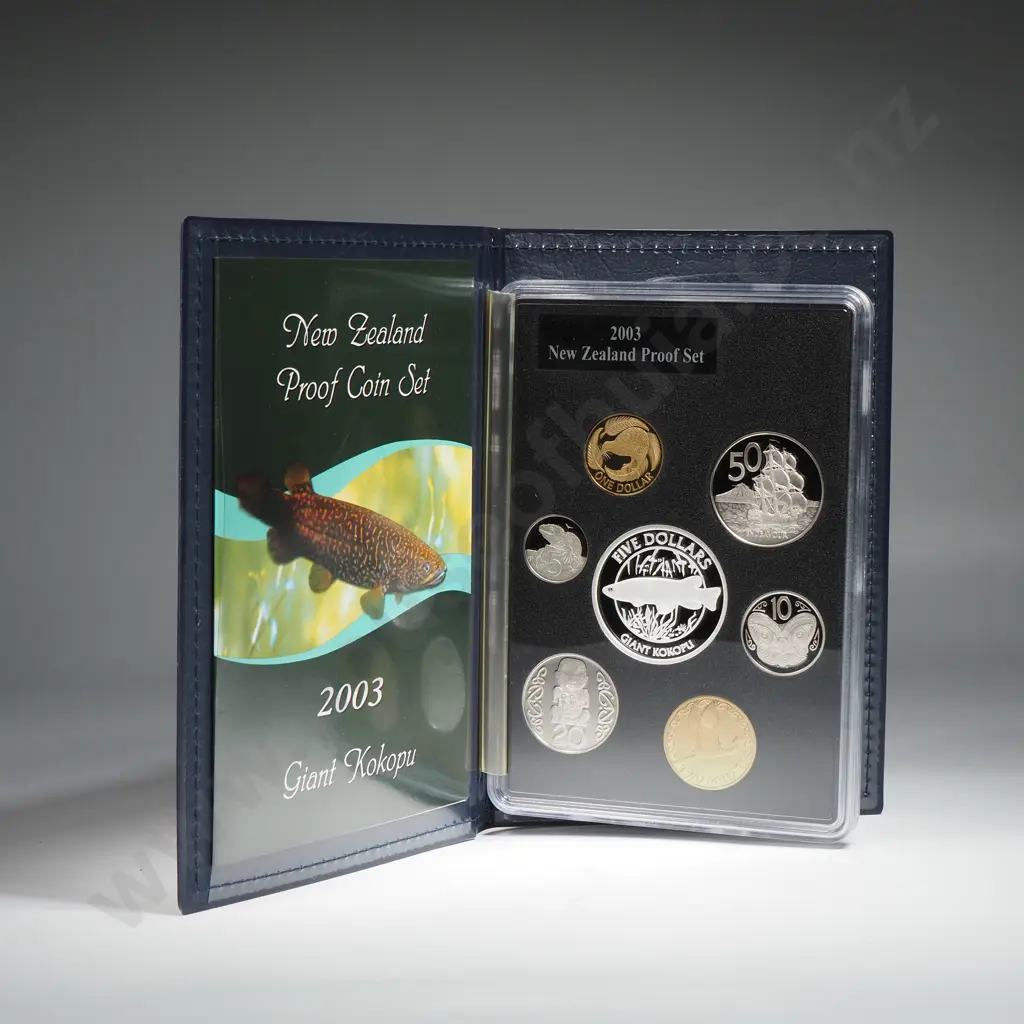 2003 New Zealand Proof Coin Set w Silver Five Dollar Coin Image 1++