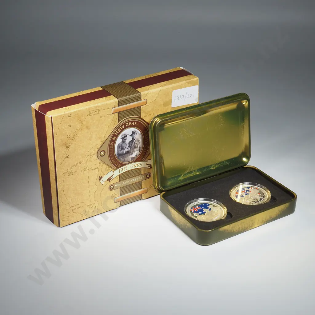 2005 Anzac Proof Silver One Dollar Coin Set - Two One Ounce Pure Silver Coins  Image 1++