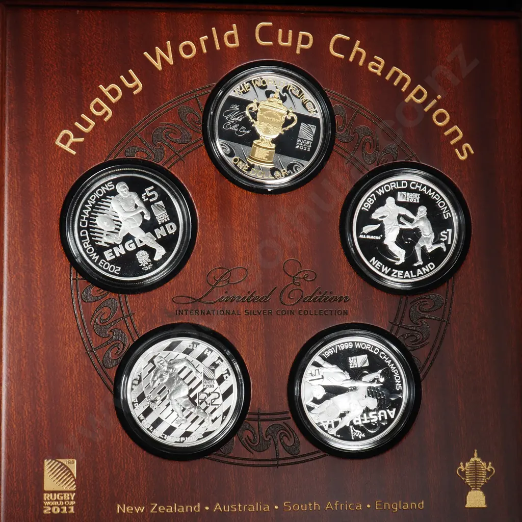 2011 Rugby World Cup Champions Coin Set  ( x5 Coins ) One Ounce Silver Proof Image 1++