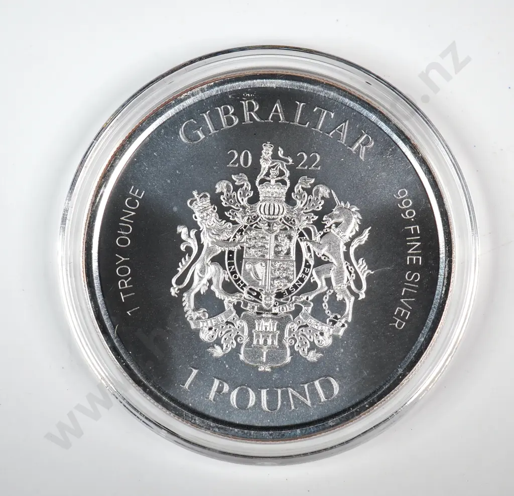 2022 Gibraltar One Pound One Ounce Silver Coin Image 1++