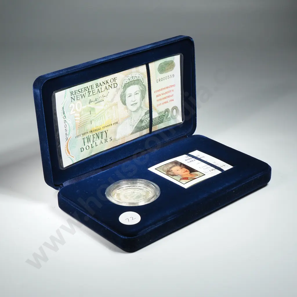 1996 New Zealand Queen Elizabeth 70th Birthday Greetings Coin One Ounce Silver Image 1++