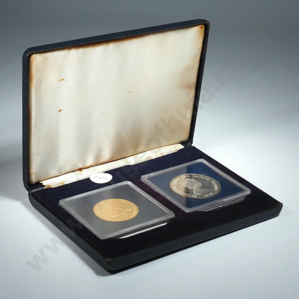 1979 Turks & Caicos 10 Crown Silver & 100 Crown 50% Gold Coin Set  Image 1++