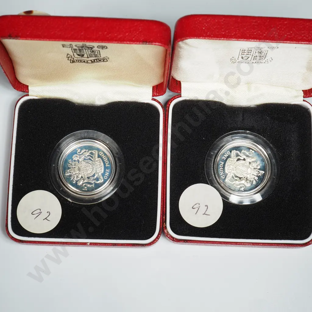 Two United Kingdom Sterling Silver Proof One Pounds Coins  Image 1++
