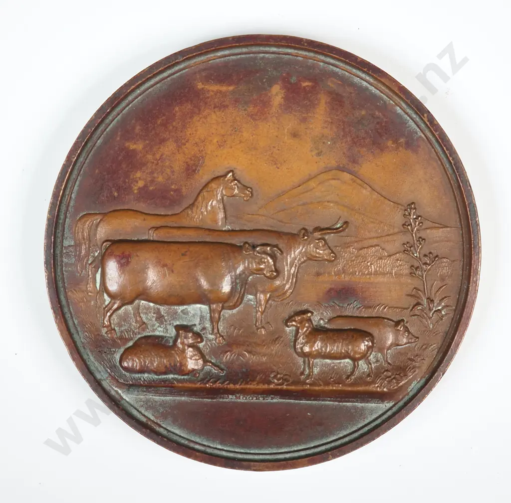 Antique copper medal “AGRICULTURAL & PASTORAL SOCIETY OF OTAGO / INSTITUTED 1865”, 50mm Image 1++