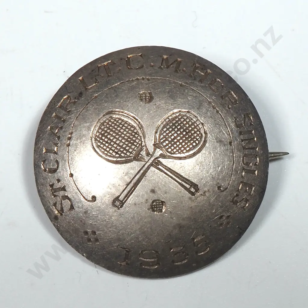1935 St Clair Lawn Tennis Club Mens Handicap Singles Sterling Silver Badge Image 1++