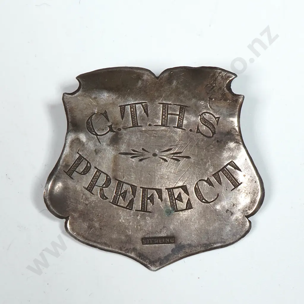 Greymouth Technical High School Prefect Sterling Silver badge A/F Image 1++