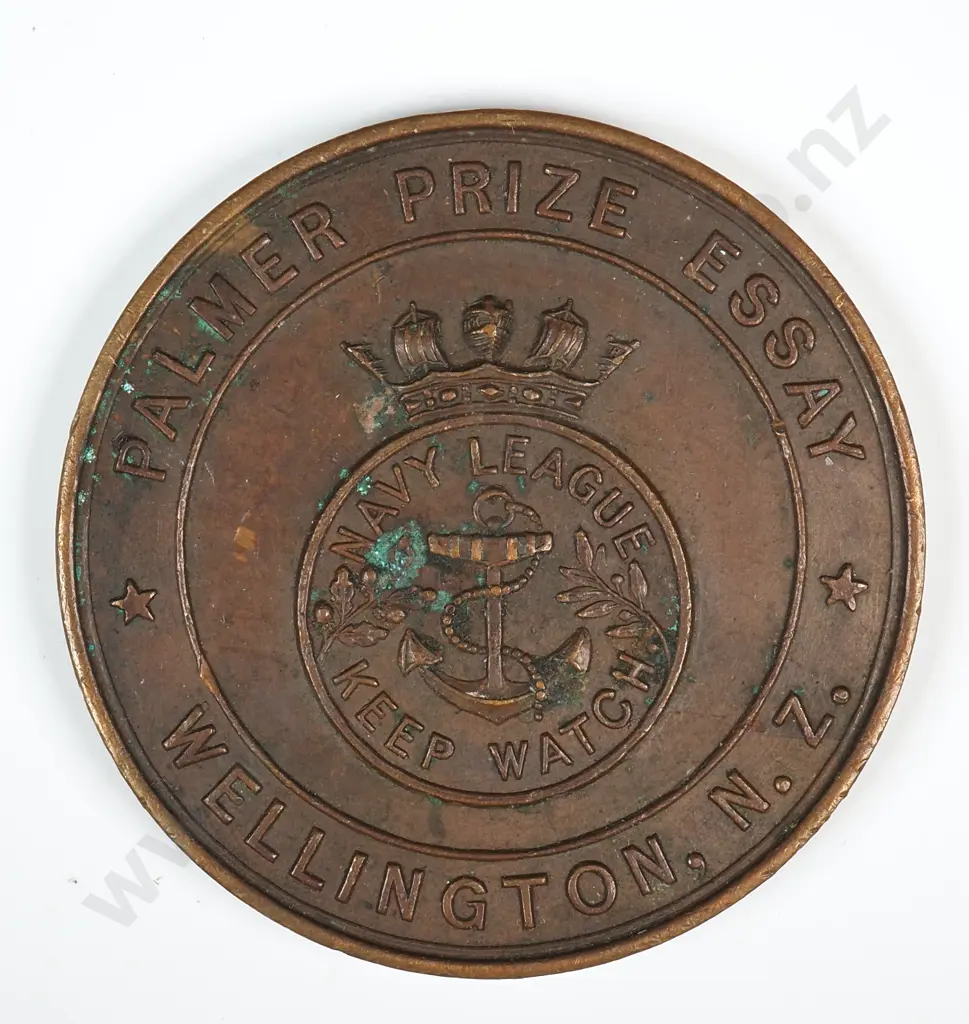 Bronze medal “NAVY LEAGUE / KEEP WATCH”, “PALMER PRIZE EASSAY / WELLINGTON N.Z.”, 40mm Image 1++
