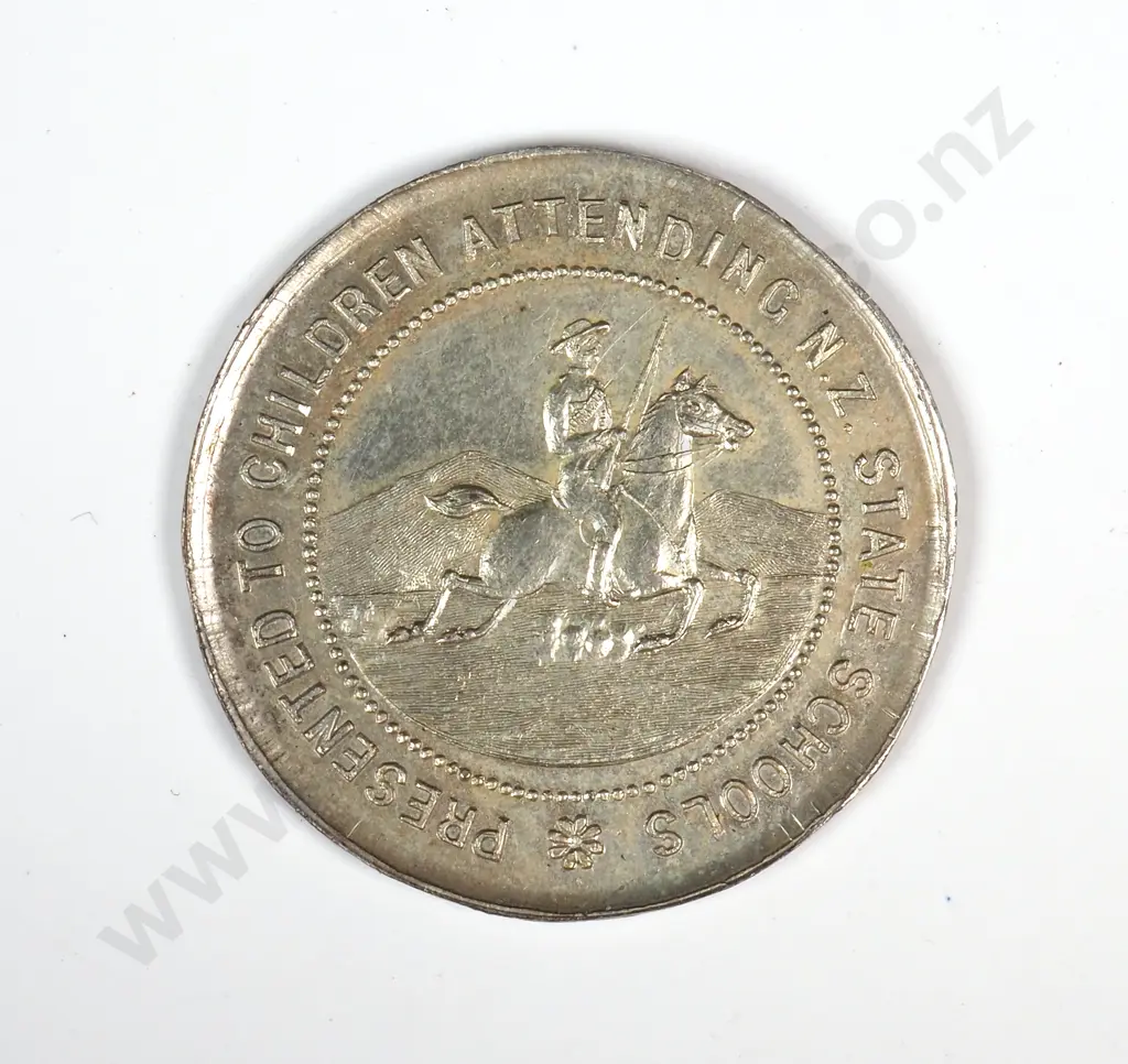 Uniface silver plate medal struck  to commemorate the end of the Transvaal War. 27mm. It is listed in the Medallic Commemoratives of New Zealand 1865-1940 by Leon Morel as number 1900/36 and has a rarity rating of R7 extremely rare ( 1 to 3 known ) but not in this metal and not uniface. Image 1++
