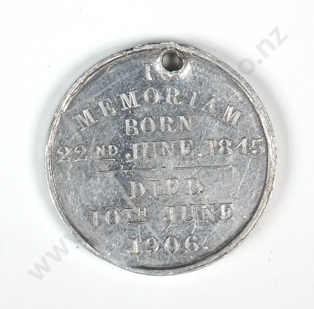 Aluminium medal struck for the death of Richard John Seddon in 1906. 19.5mm. It is listed in the Medallic Commemoratives of New Zealand 1865-1940 by Leon Morel as number 1906/2 Image 1++
