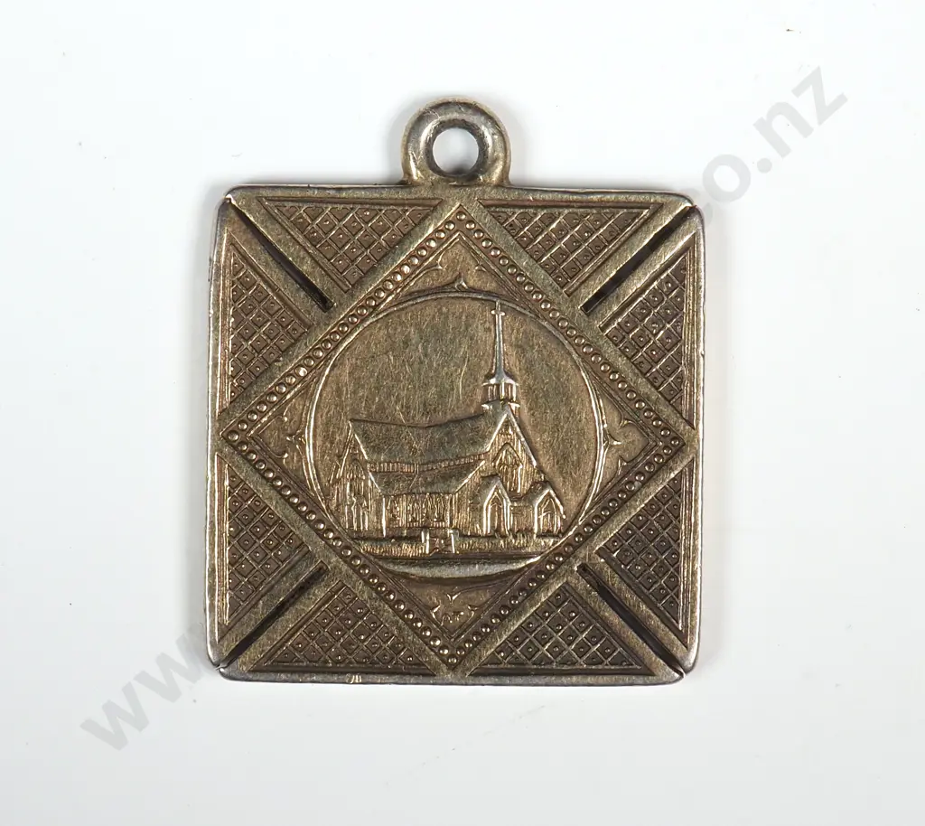 Silver gilt medal struck for the St. Matthew’s Sunday School Exhibition, Auckland, C.1876. 21mm x 21mm. By Anton Teutenberg. Very rare Image 1++