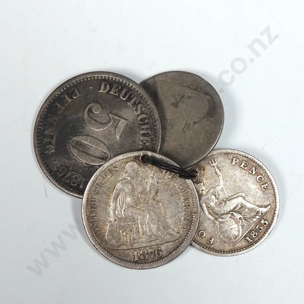 Four Coin Pendant incl 1876 USA Dime  Image 1++