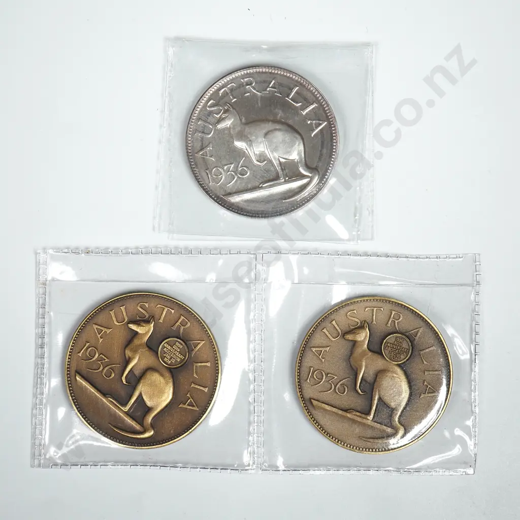 1936 Australian Fantasy Crowns Two Bronze - One White Metal   Image 1++