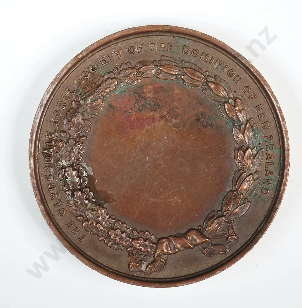Antique copper medal “THE CLYDESDALE HORSE SOCIETY OF THE DOMINION OF NEW ZEALAND”, 44mm Image 1++