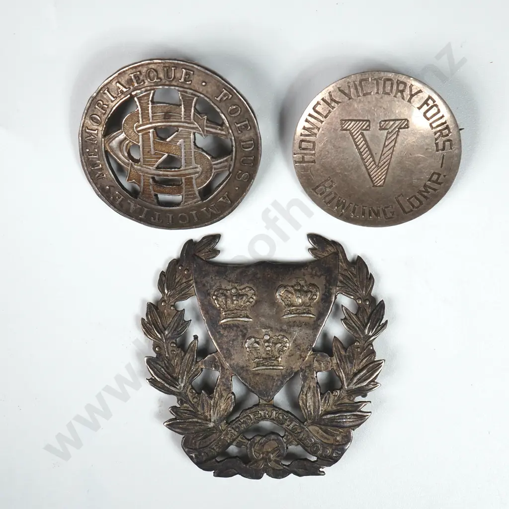 Three Antique Sterling SIlver New Zealand Badges Image 1++