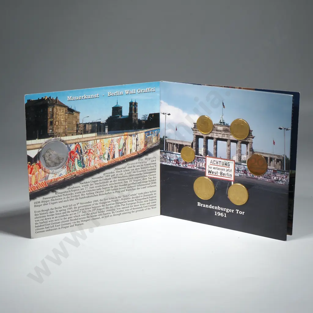 1989 Fall of Berlin Wall Coin Set w Piece of BerlinWall Image 1++