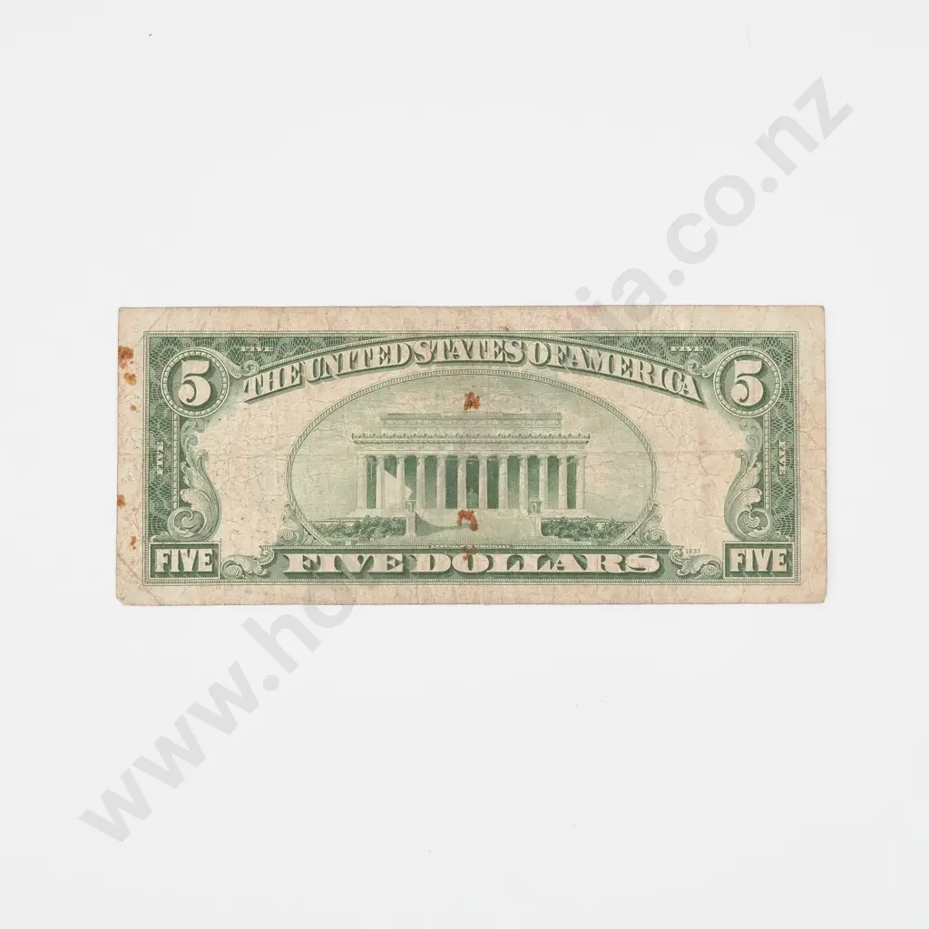 United States of America Five Dollar Banknote - 1934 Series Image 1++