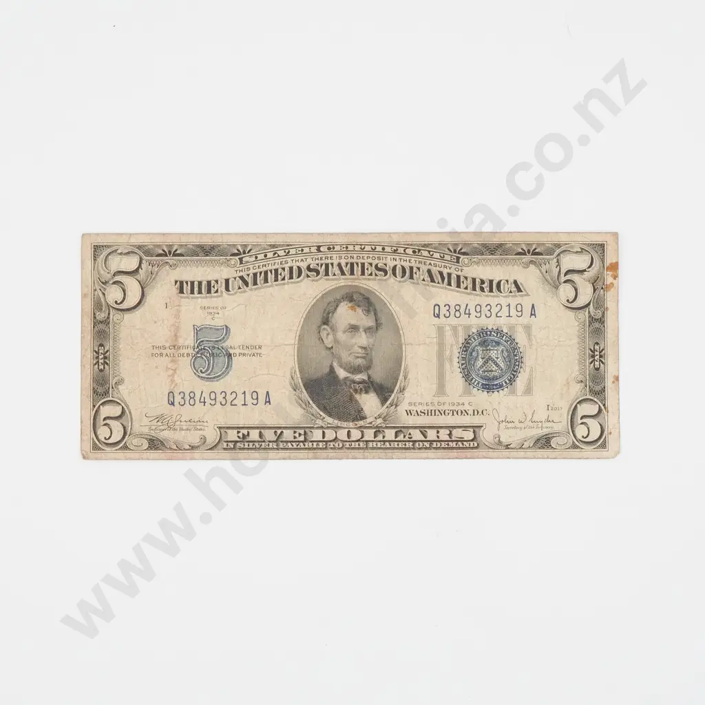 United States of America Five Dollar Banknote - 1934 Series Image 1++