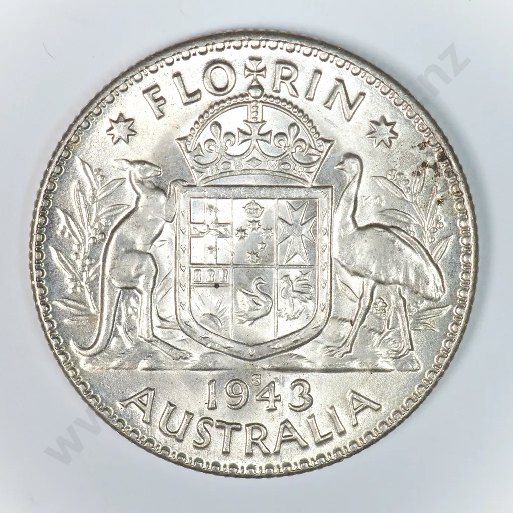Australia 1943 'S' Florin, Almost Uncirculated Image 1++