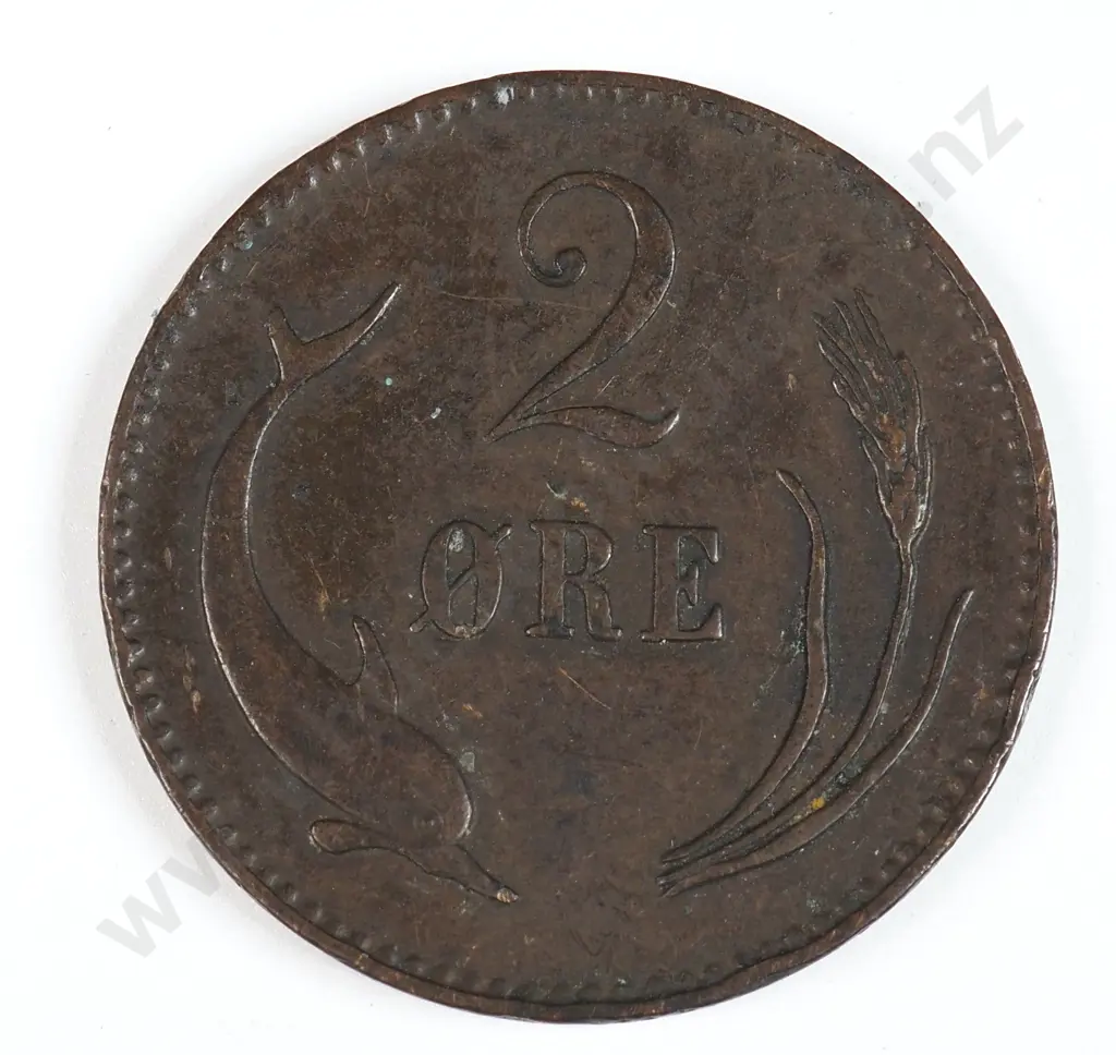 Denmark 1874 Two Ore, Very Fine Image 1++