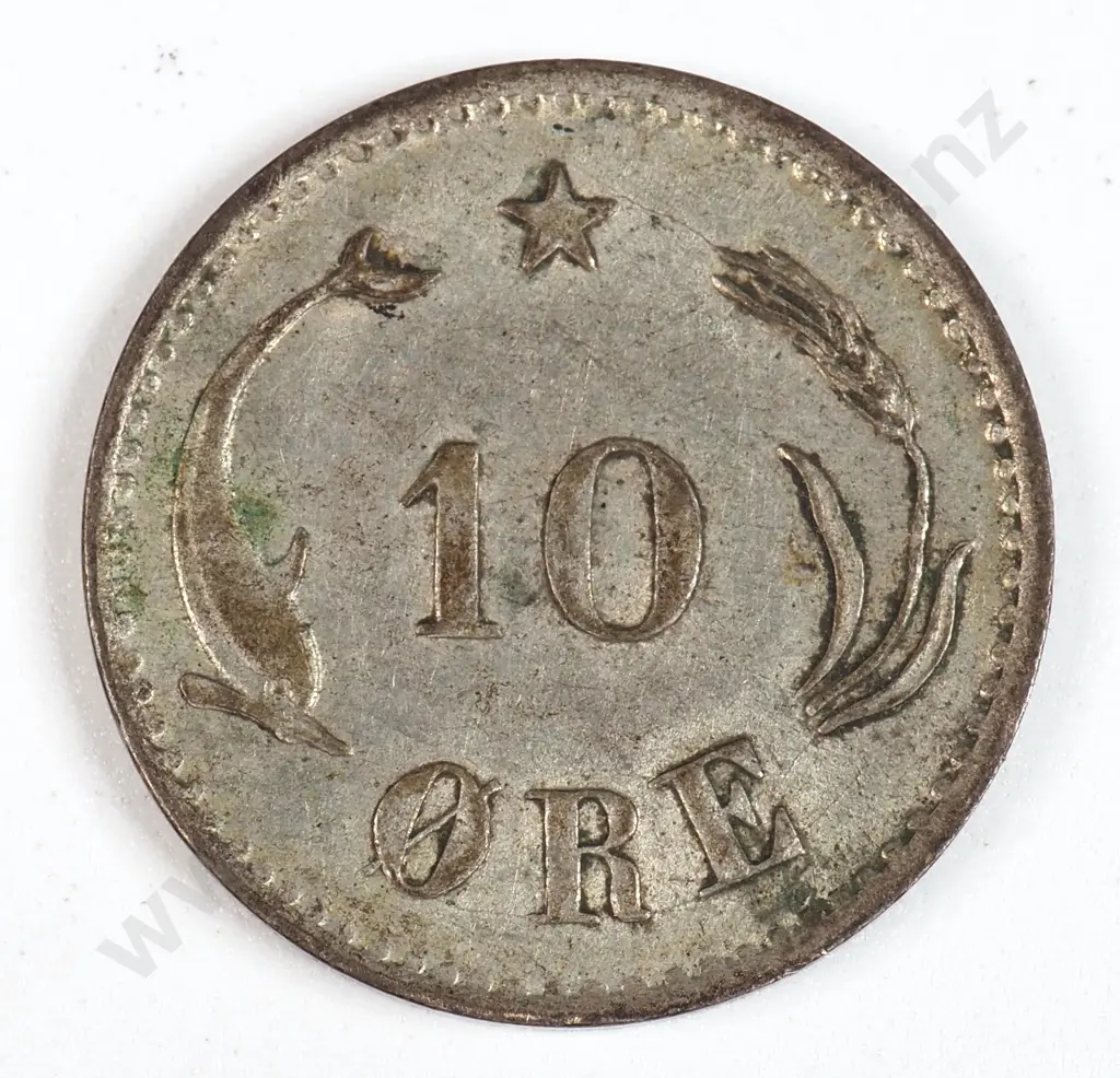 Denmark 1882 Ten Ore, Very Fine Image 1++