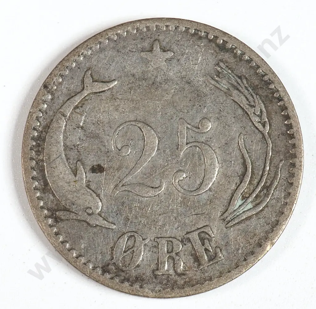Denmark 1894 Twenty Five Ore, Fine Image 1++