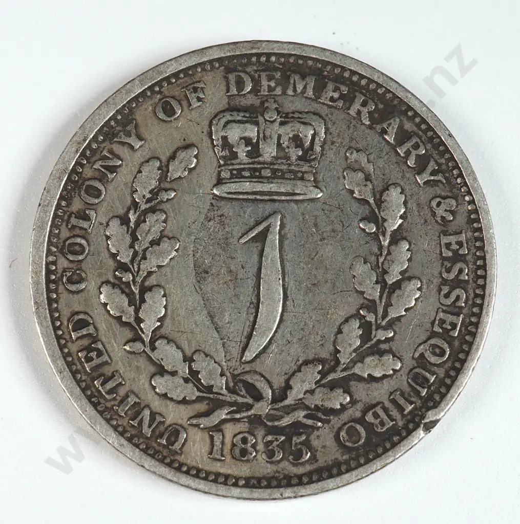 Essequibo & Demerary 1835 One Guilder, Fine Image 1++
