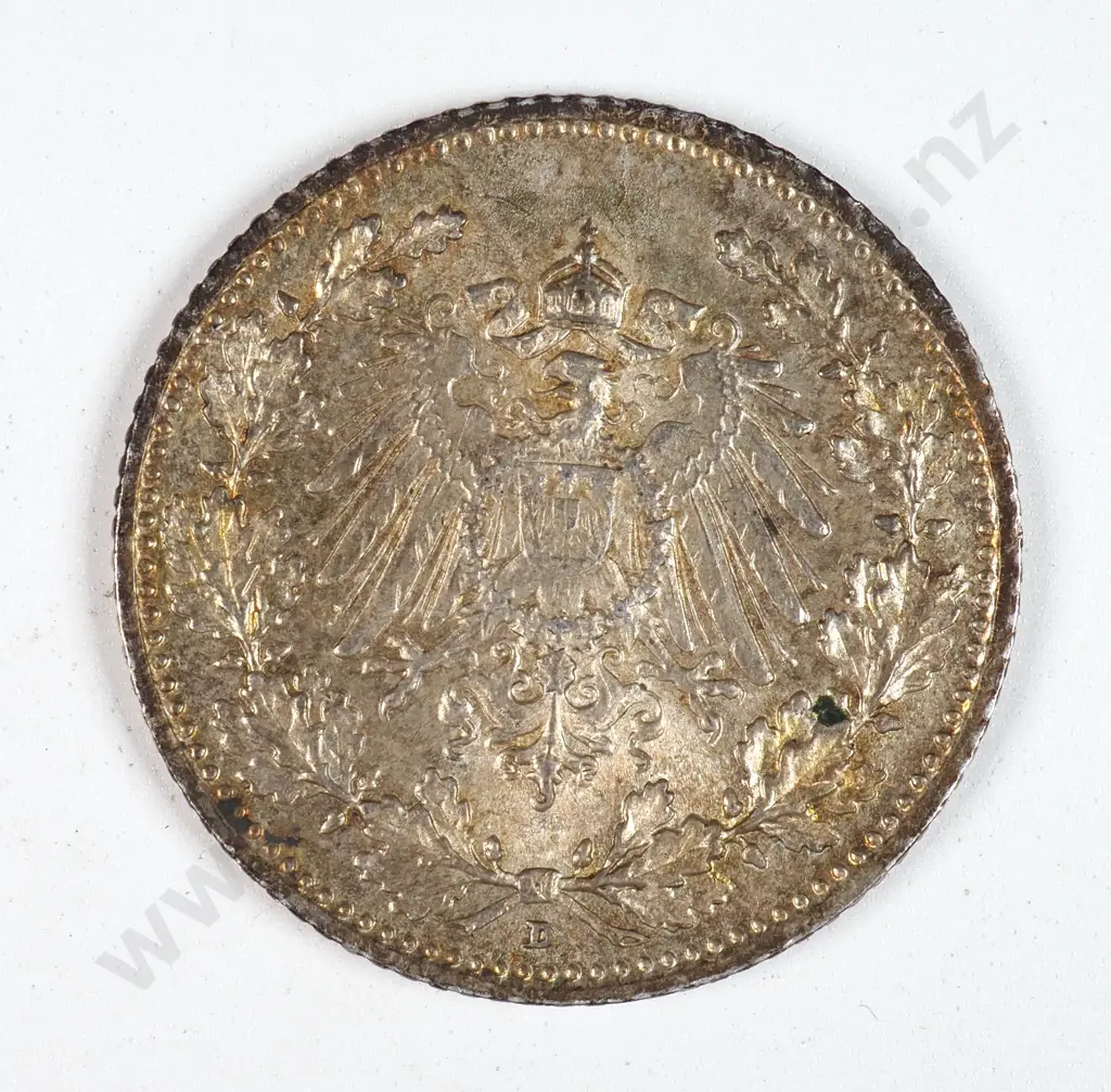 Germany 1908 'D' Half Mark, Almost Uncirculated Image 1++