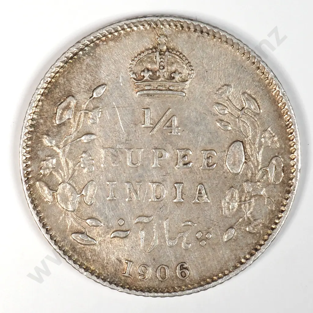India 1906 Quarter Rupee, Extremely Fine Image 1++