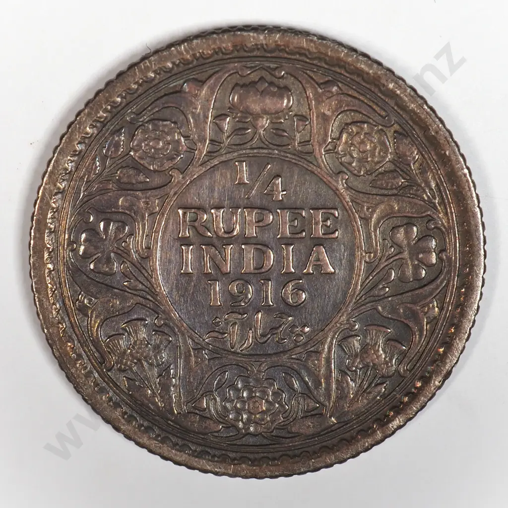 India 1916 Quarter Rupee, Very Fine Image 1++