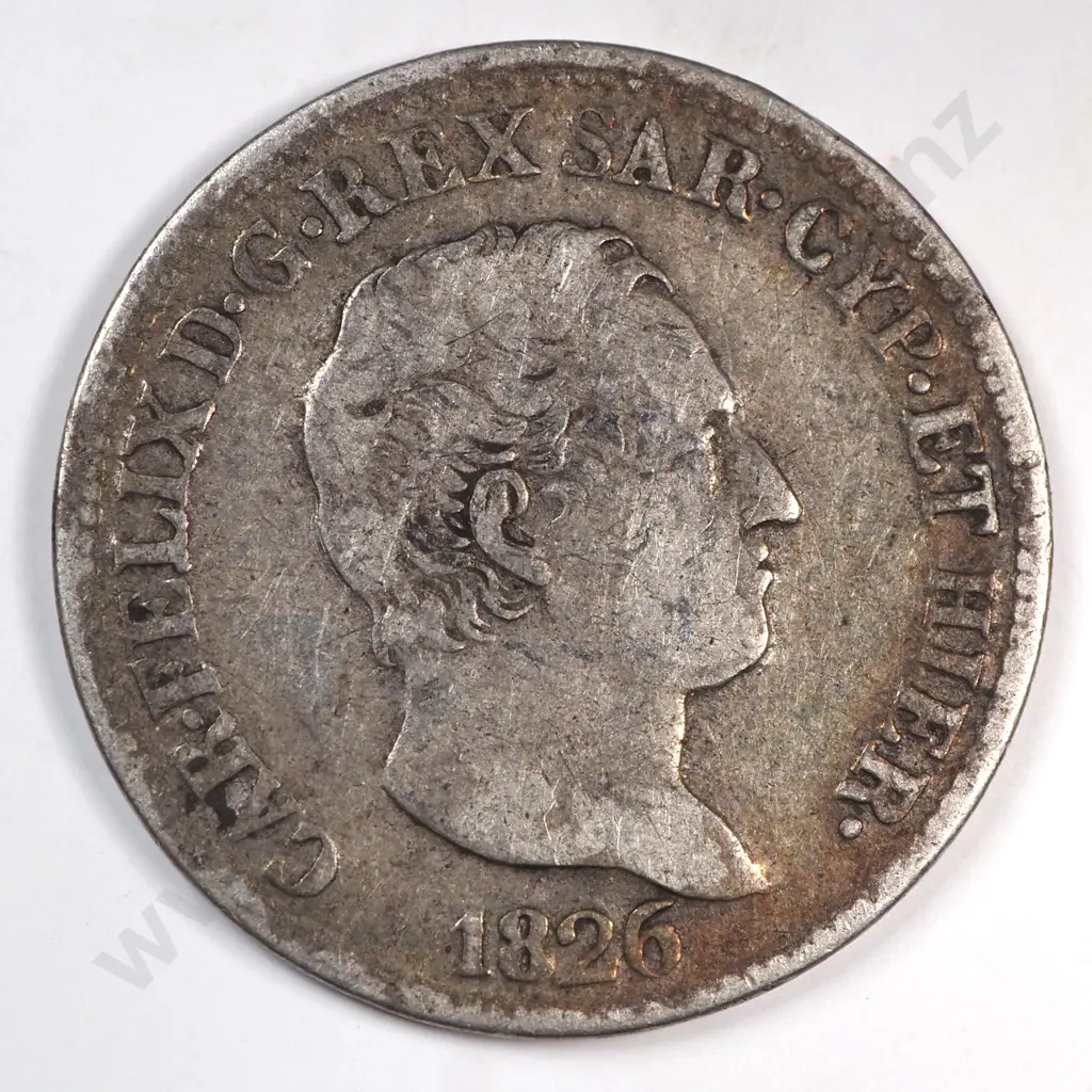 Italy Sardinia 1826 Fifty Cents, Fine Image 1++