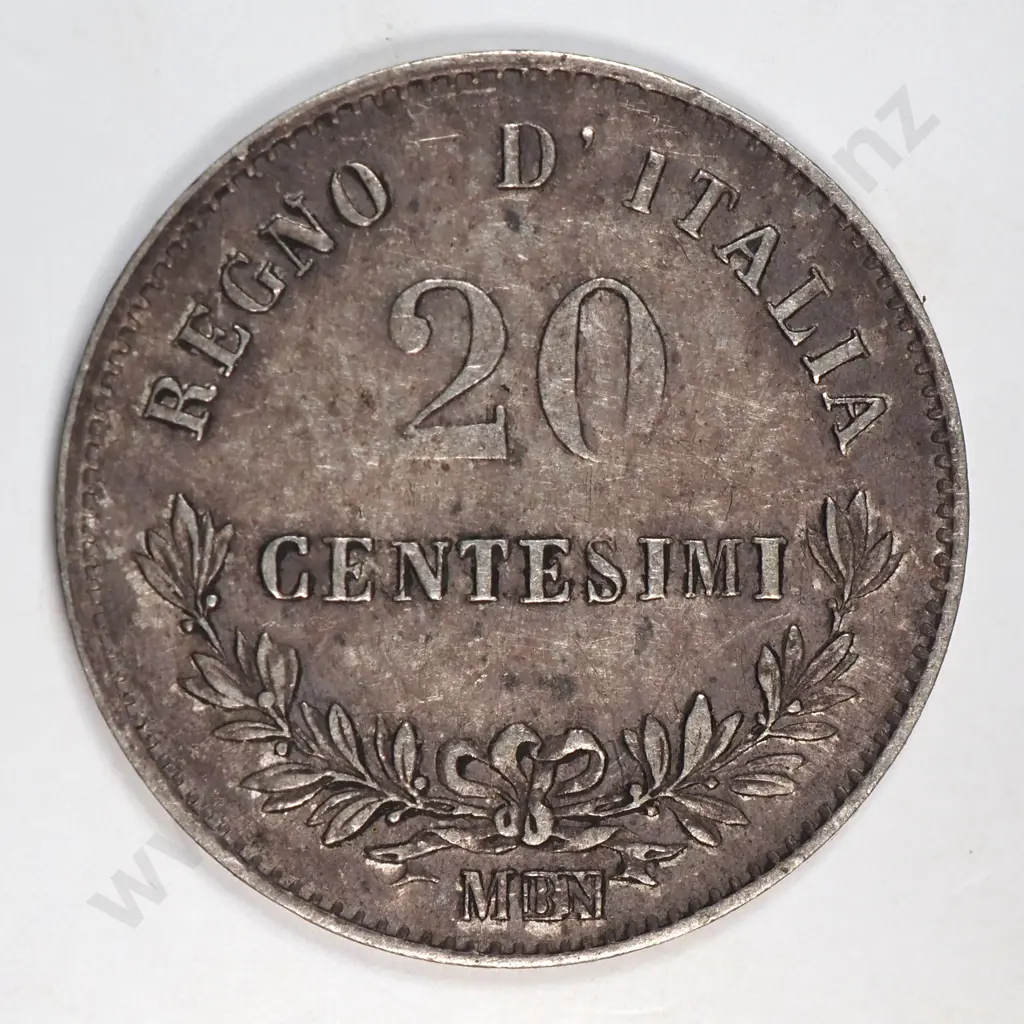 Italy 1863 'm Bn' Twenty Cents, Extremely Fine Image 1++