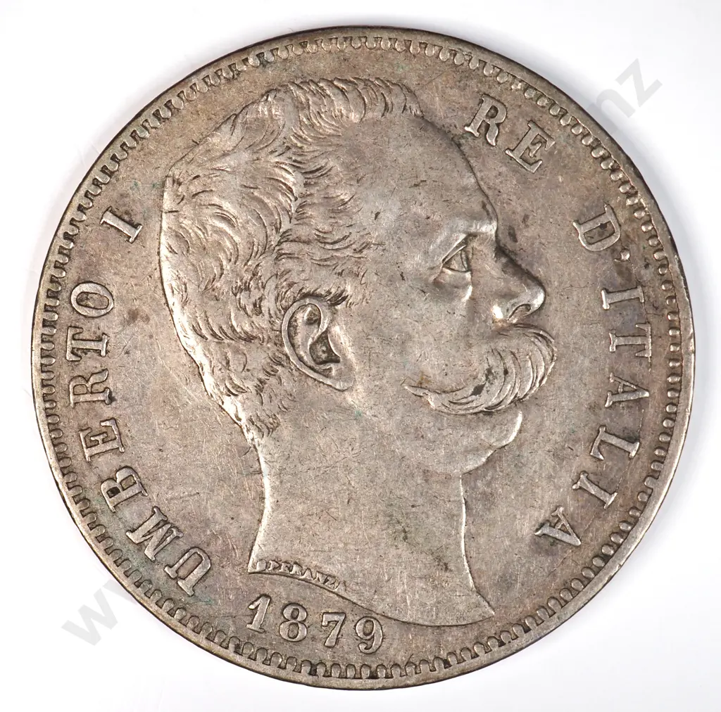Italy 1879 Five Lire, Very Fine Image 1++