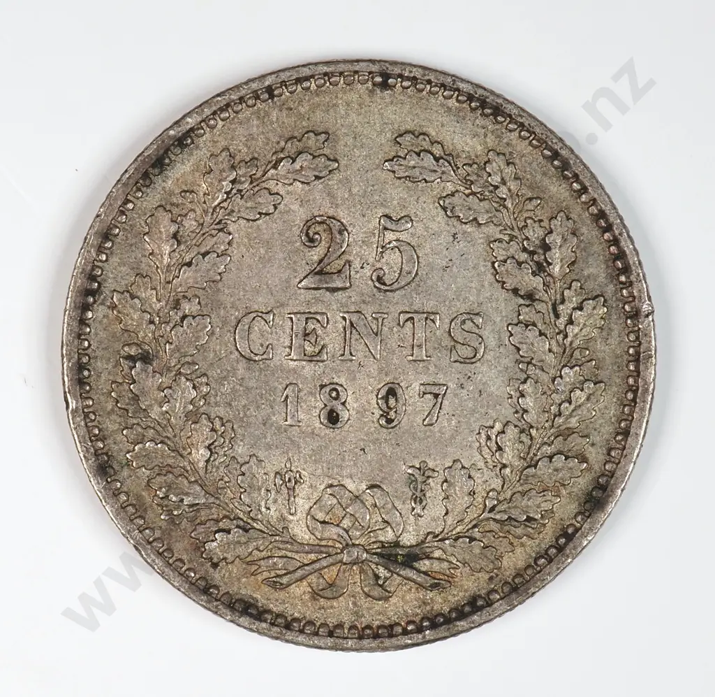 Netherlands 1897 Twenty Five Cents, Very Fine Image 1++