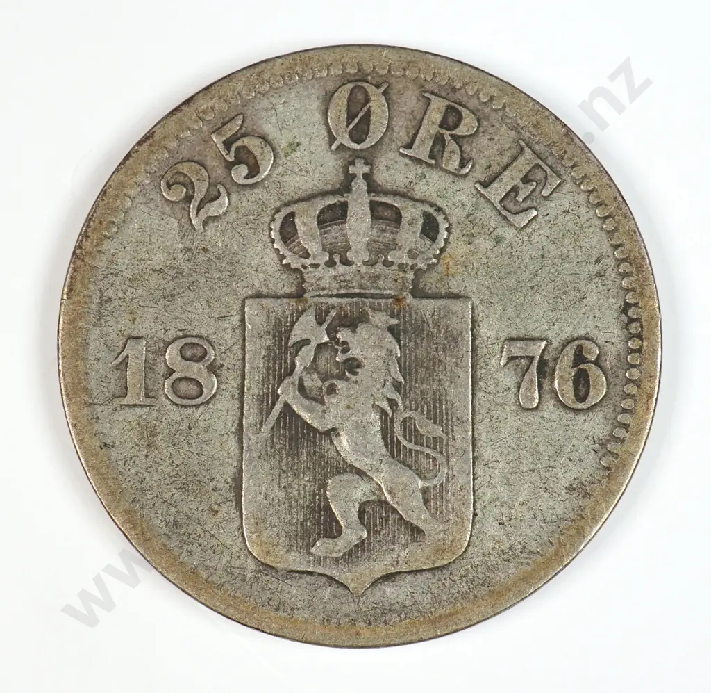 Norway 1876 Twenty Five Ore, Fine Image 1++