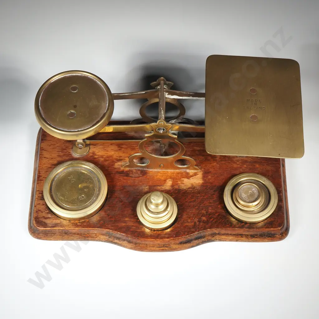 Antique Brass Postal Letter Scale w Associated Weights Image 1++