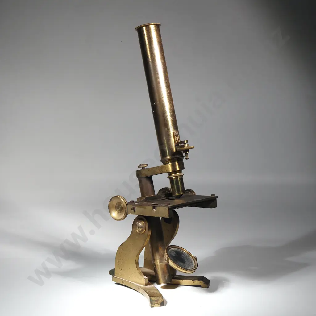 Antique Brass Monocular Microscope w Original Mercury Glass Mirror Image 1++